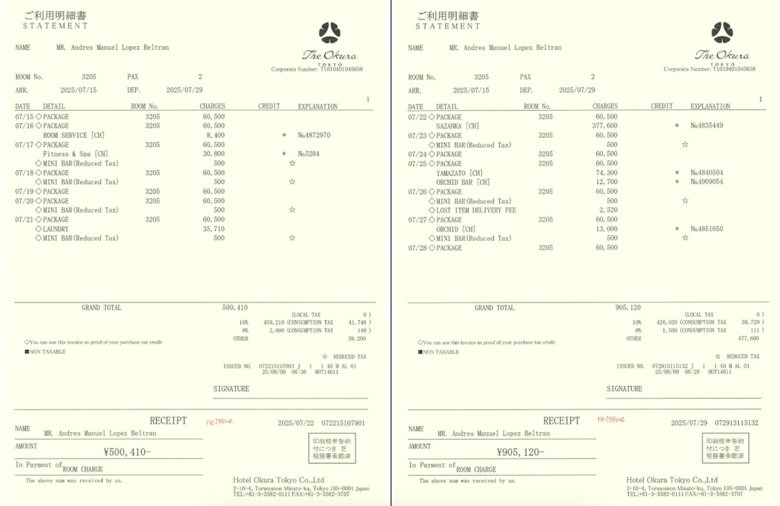 Facturas de Andy López en Japón