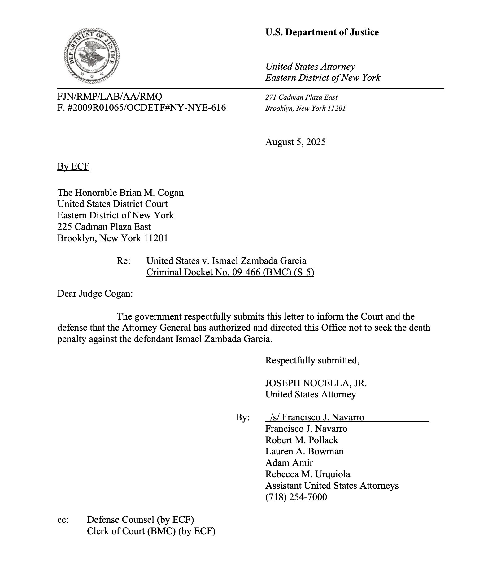 Estados Unidos no pedirá pena de muerte contra el Mayo Zambada