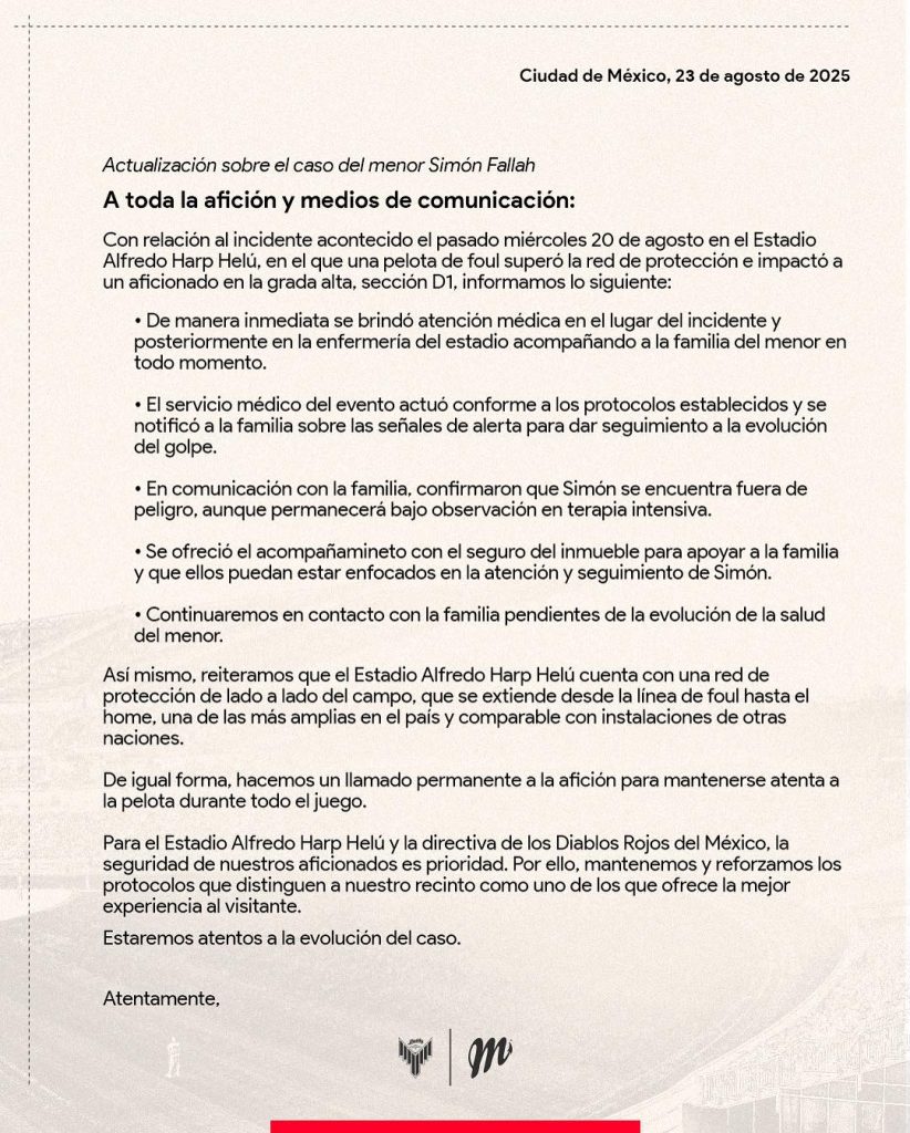 Niño está en terapia intensiva tras pelotazo en el Estadio Alfredo Harp Helú