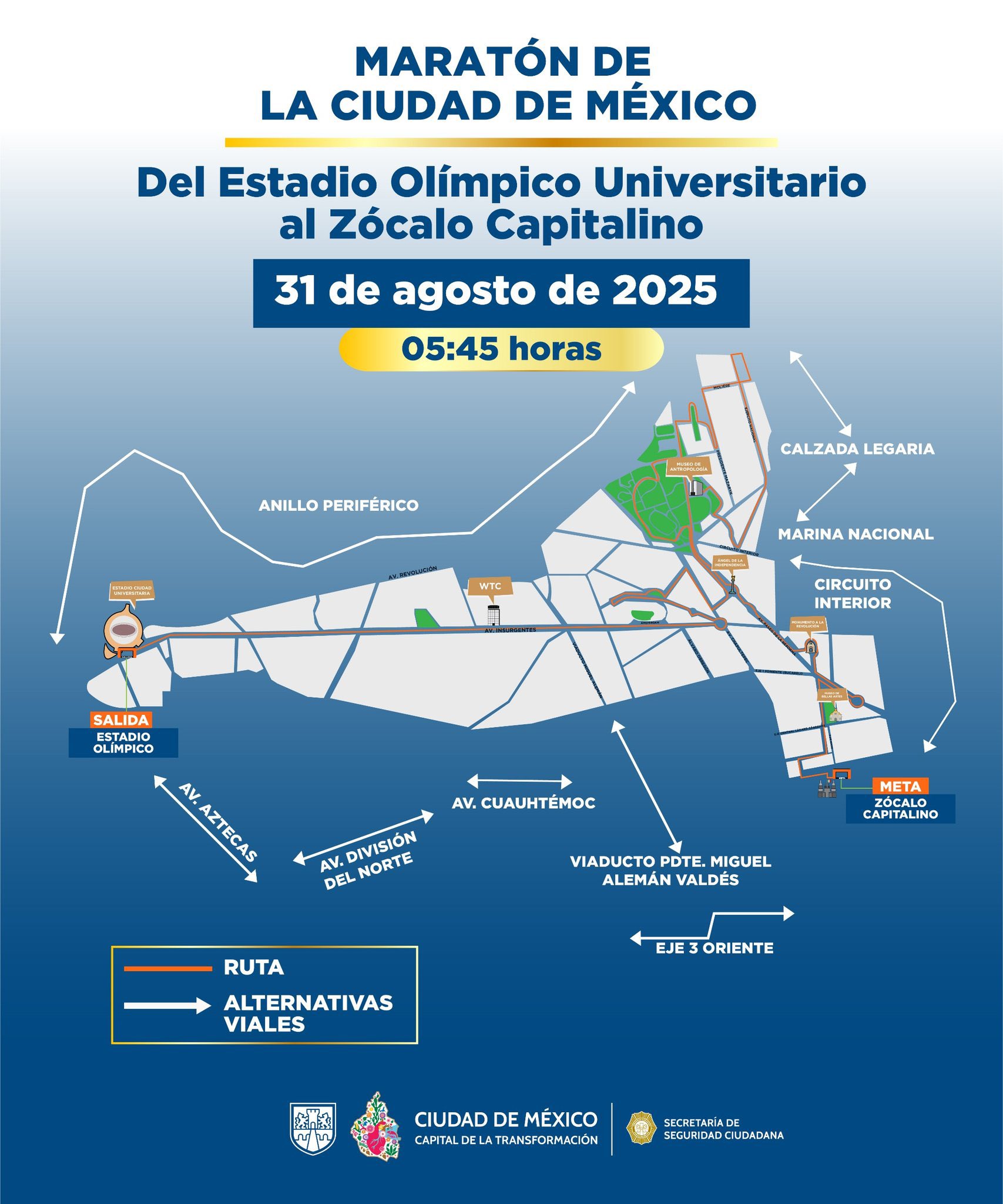 Vialidades cerradas por el Maratón de la CDMX 