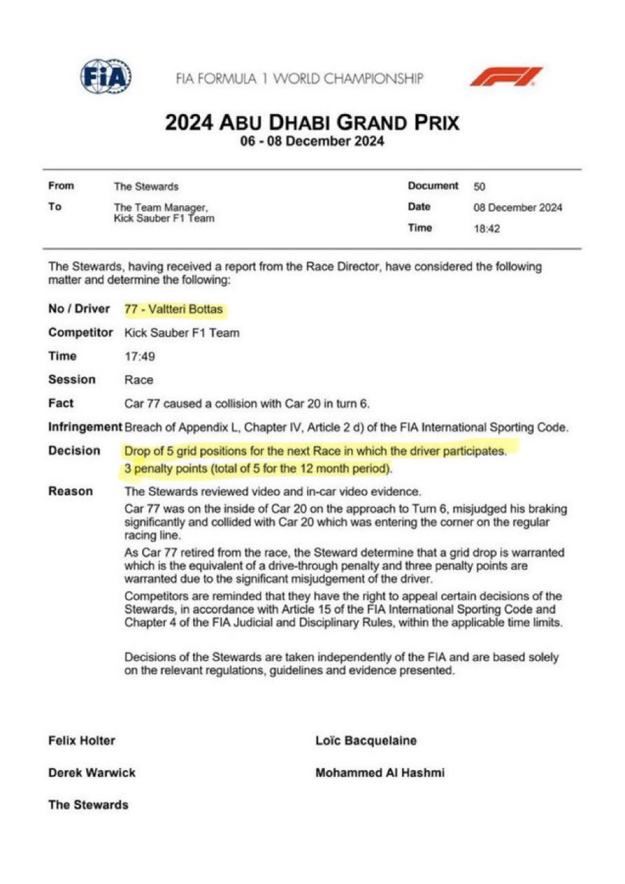 Valtteri Bottas penalizado 