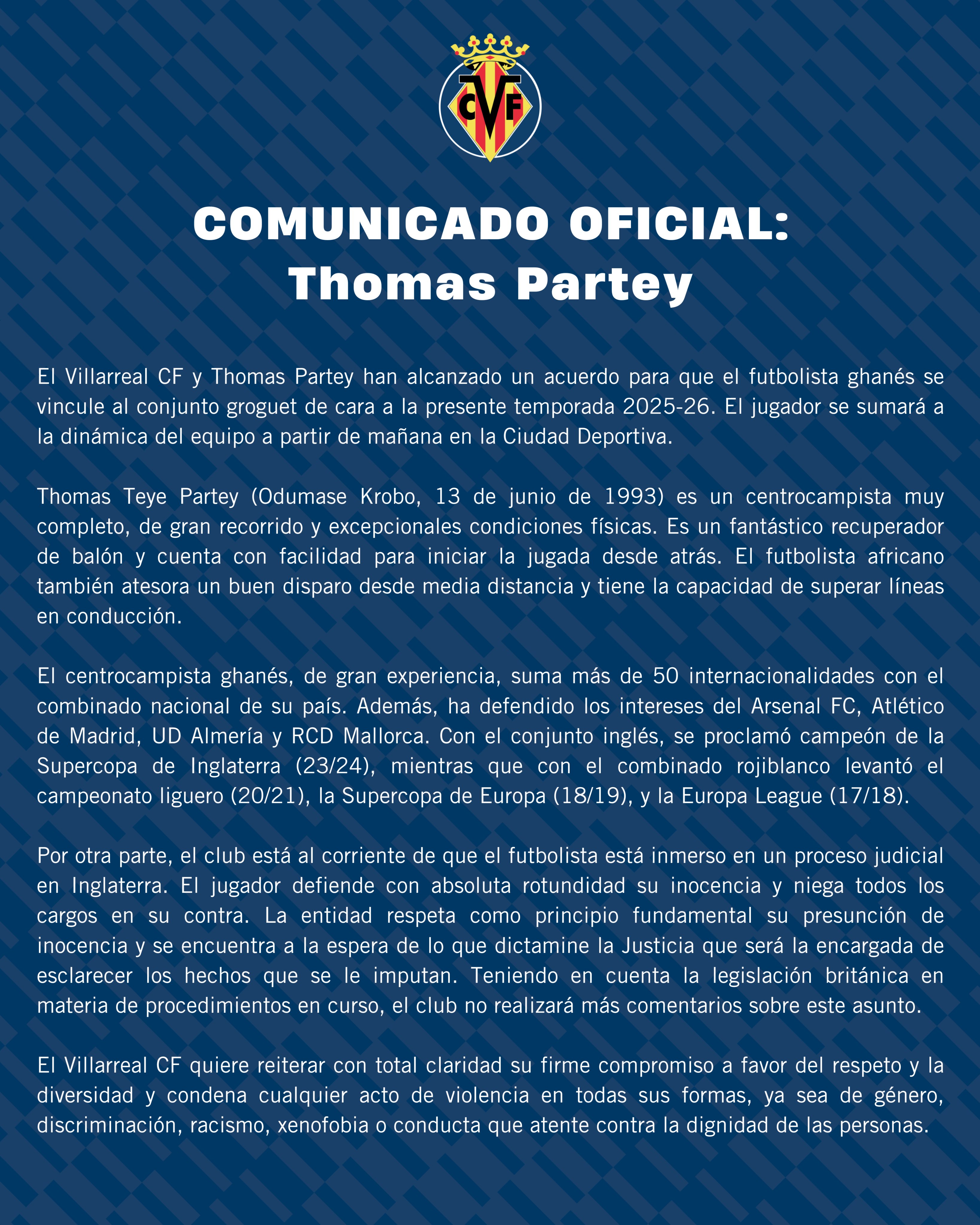 Villarreal anuncia el fichaje de Thomas Partey