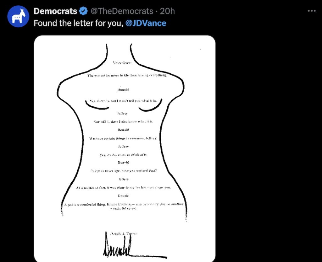 Tarjeta de cumpleaños que Trump envío a Epstein