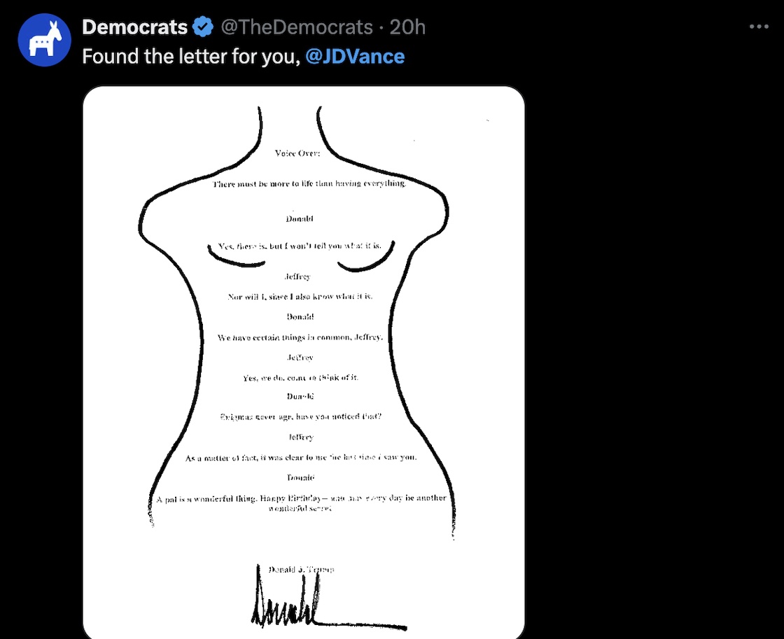 Tarjeta de cumpleaños que Trump envío a Epstein