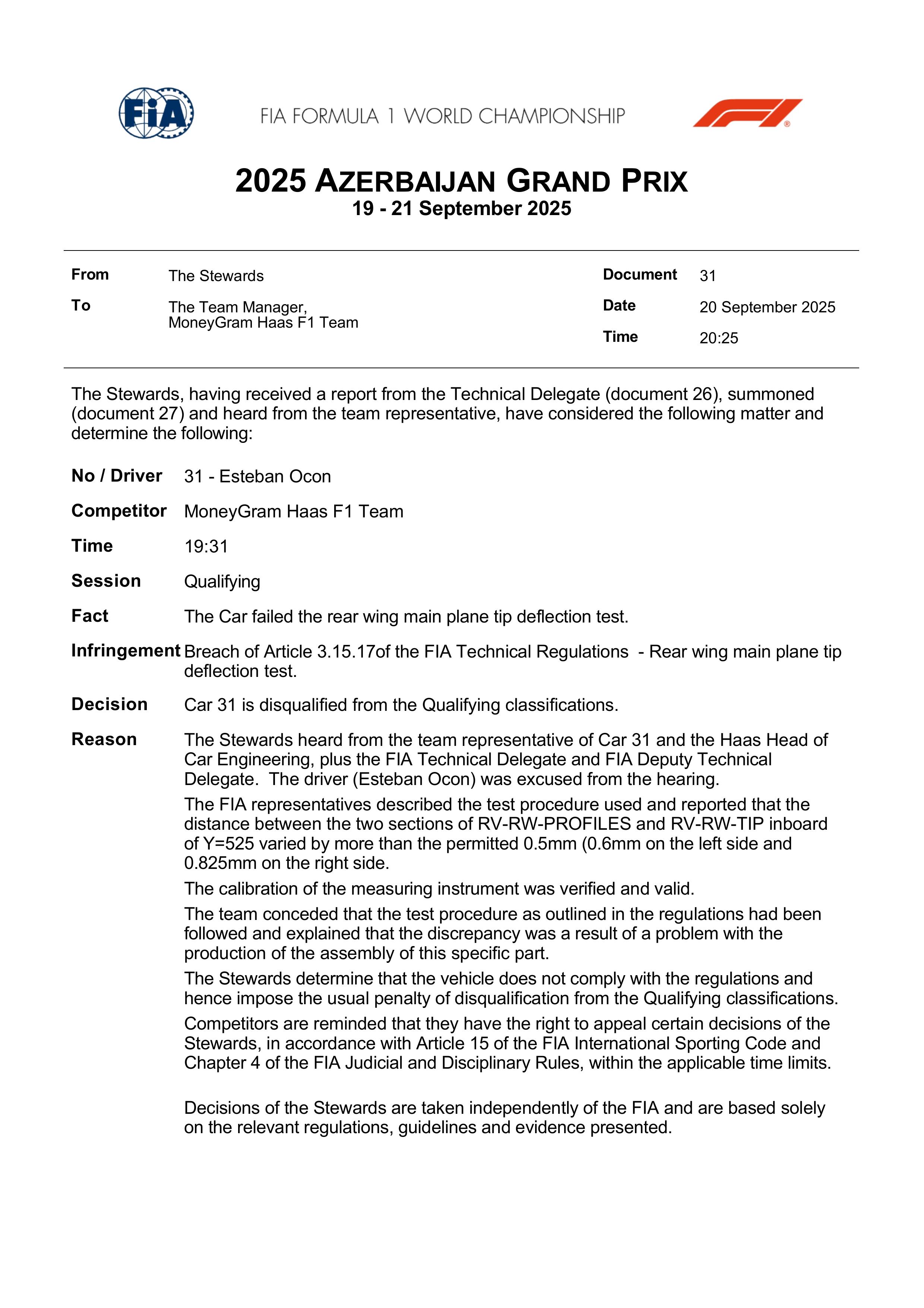Esteban Ocon, descalificado de la qualy de Azerbaiyán