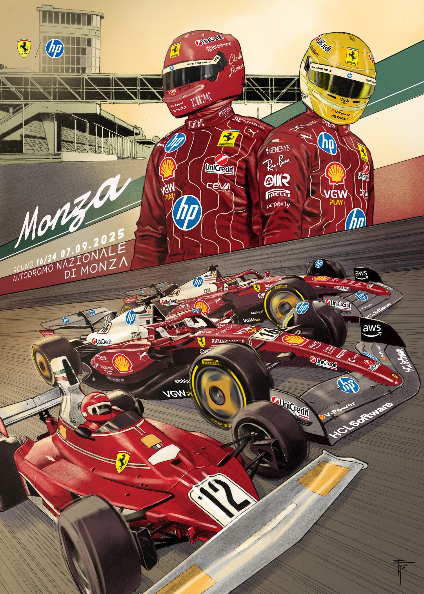 La ilustración de Ferrari para el GP de Italia en Monza 2025