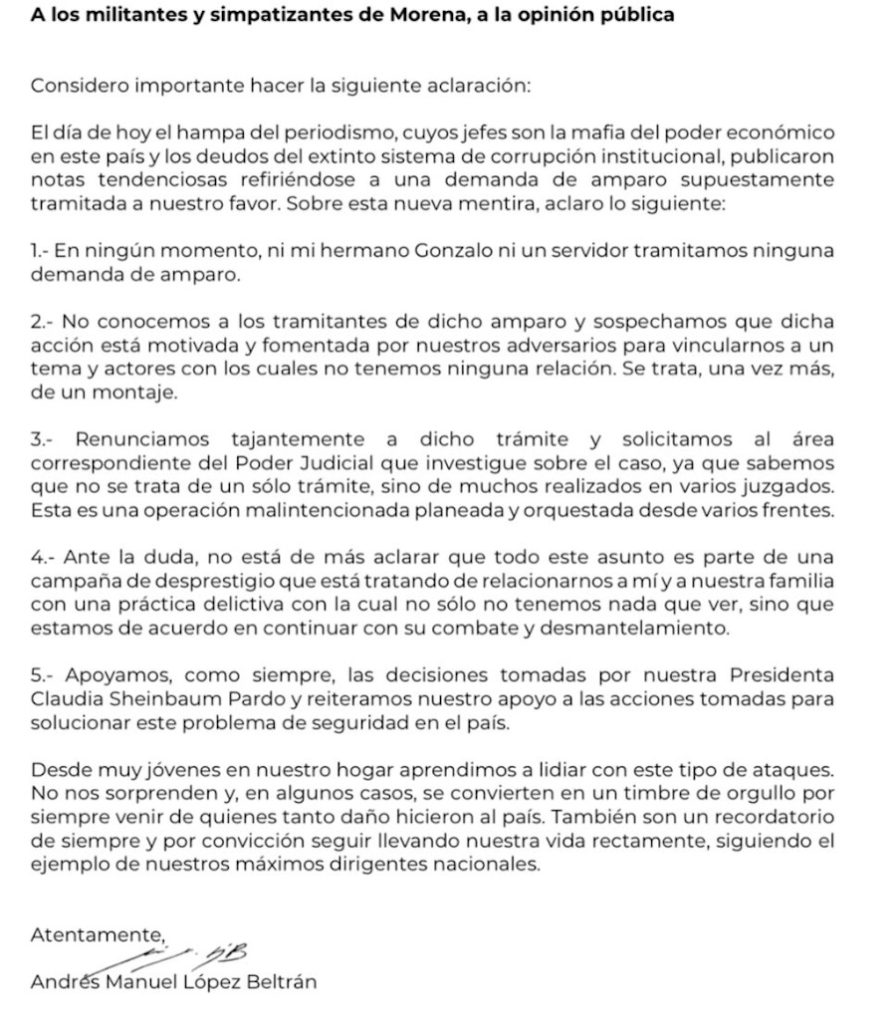 5 puntos sobre los amparos de los hijos de AMLO