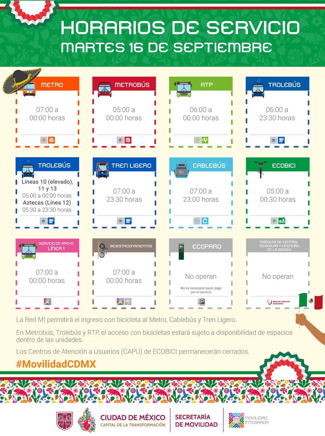 horarios transporte 16 de septiembre