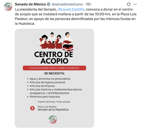 Centro de acopio en el Senado