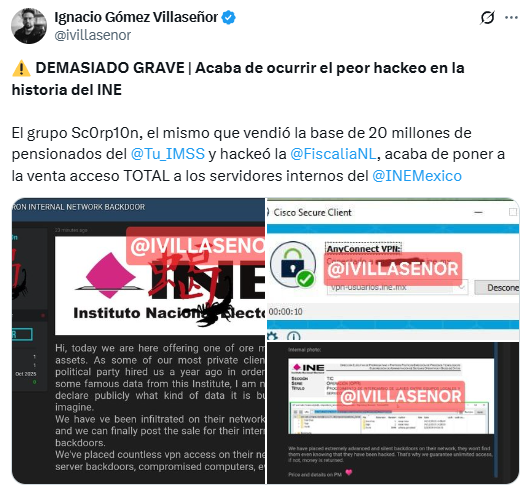 Grupo que robó datos del IMSS también habría hackeado al INE