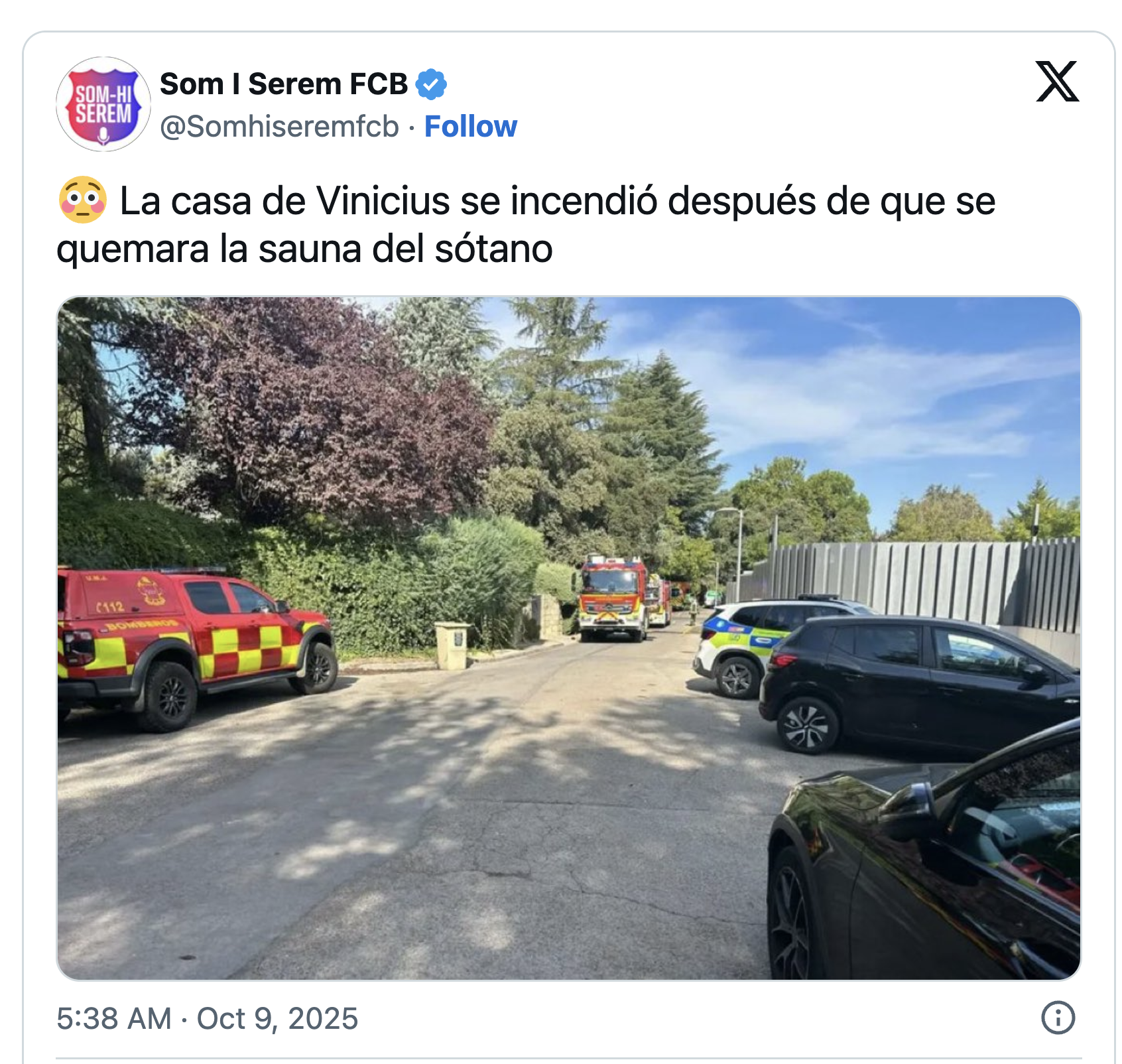 Corto circuito en el sauna provoca incendio en casa de Vinicius