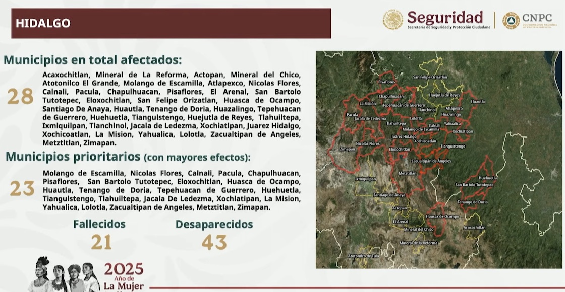 Municipios afectados en Hidalgo / Captura de pantalla
