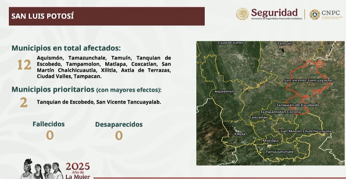 Municipios afectados en San Luis Potosí 