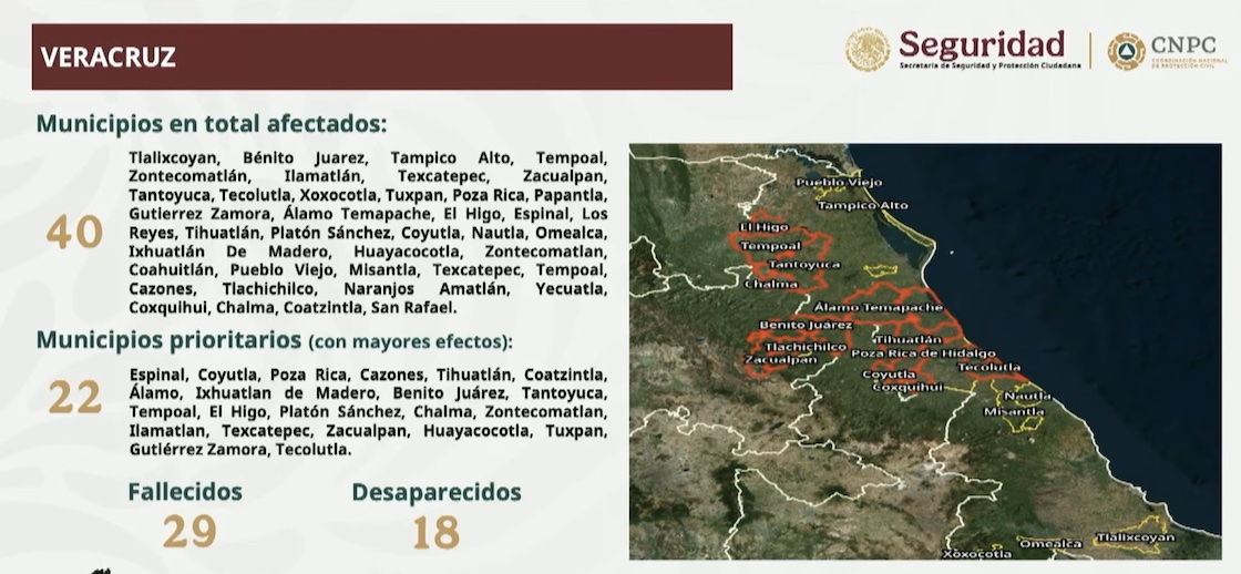 Municipios afectados en Veracruz