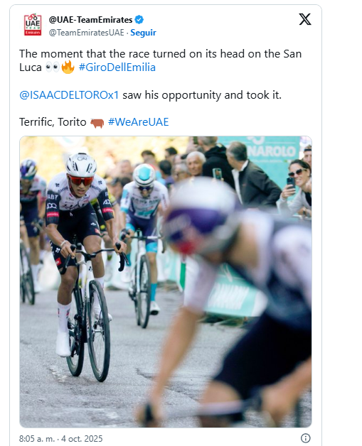 Isaac del Toro gana el Giro Dell' Emilia con épico rebase