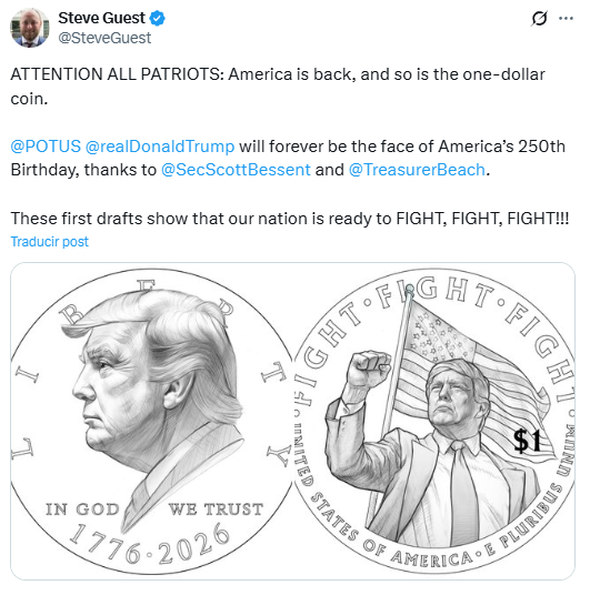 Donald Trump será inmortalizado en monedas de un dólar