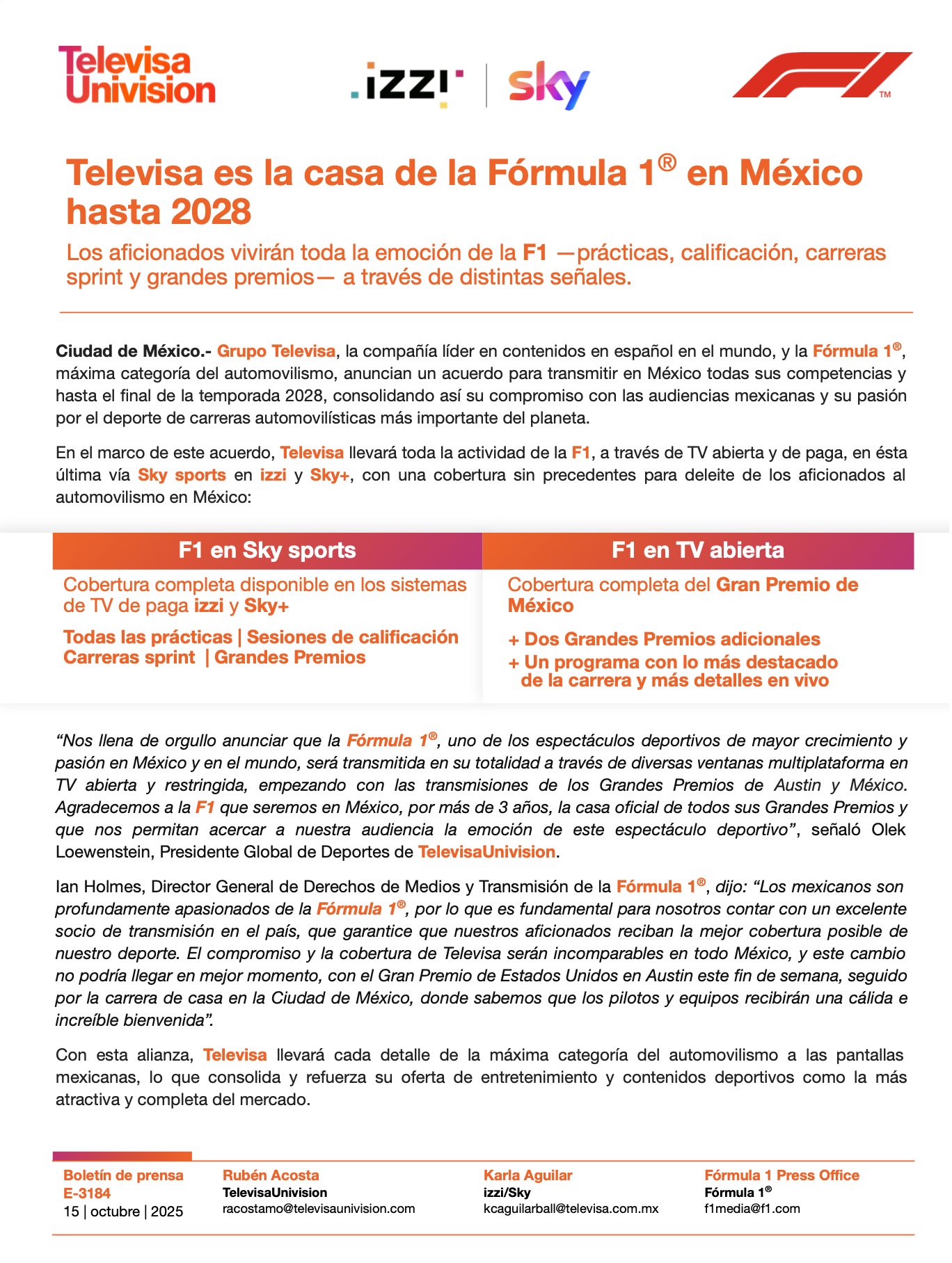 Fórmula 1 en Televisa