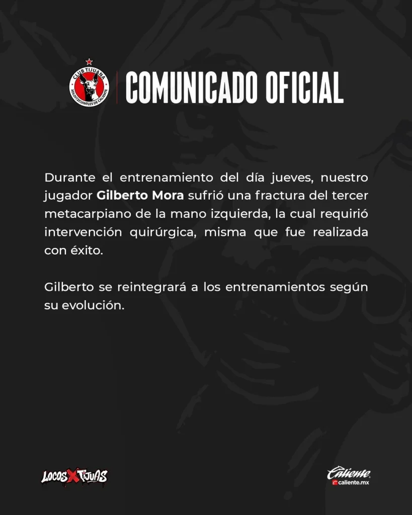 Comunicado de Xolos sobre la lesión de Gil Morita