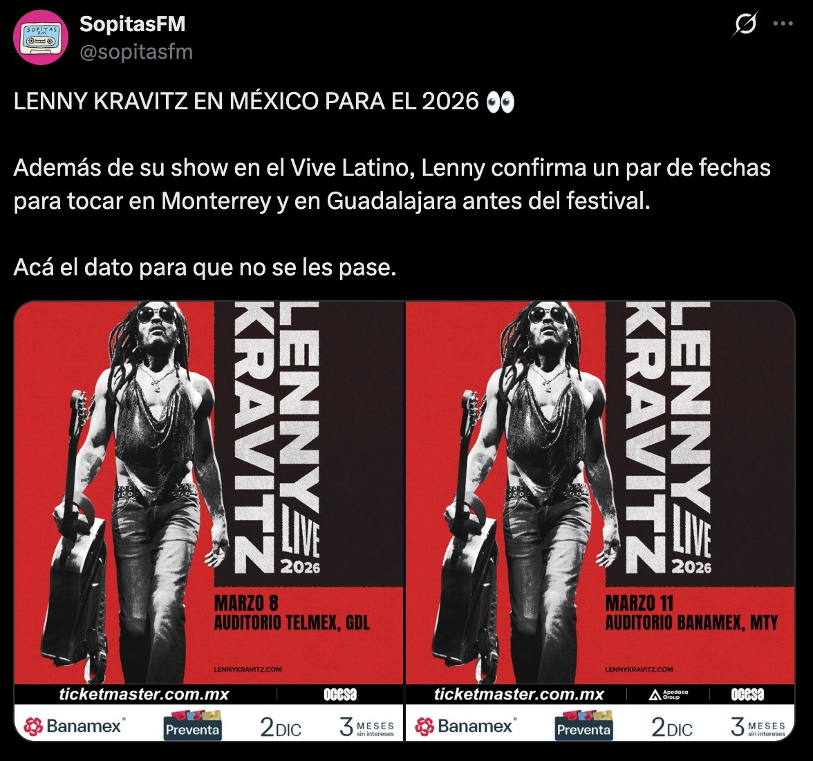 lenny kravitz mexico 2026