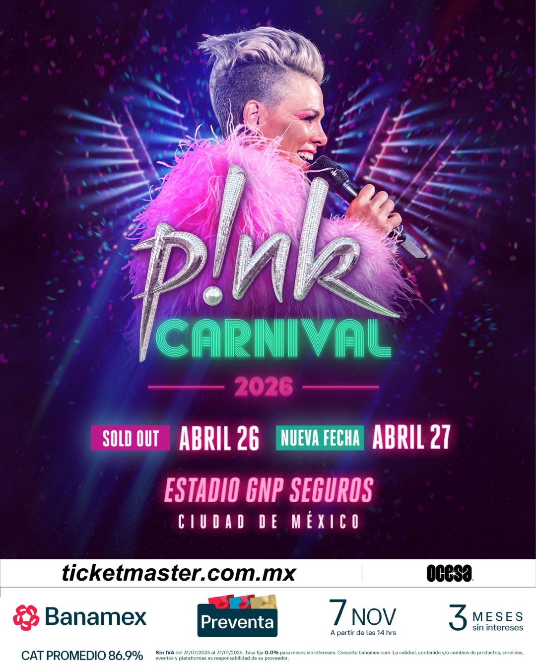 Pink en el Estadio GNP Seguros México 2026