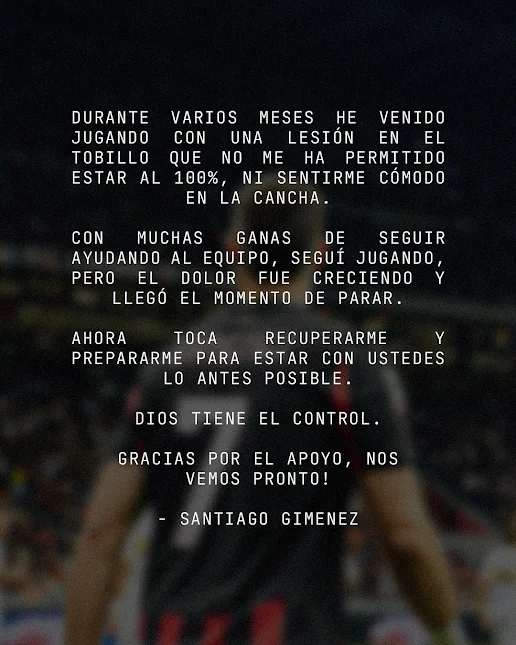 Santi Giménez arrastró lesión en el tobillo hasta llegar "el momento de parar"