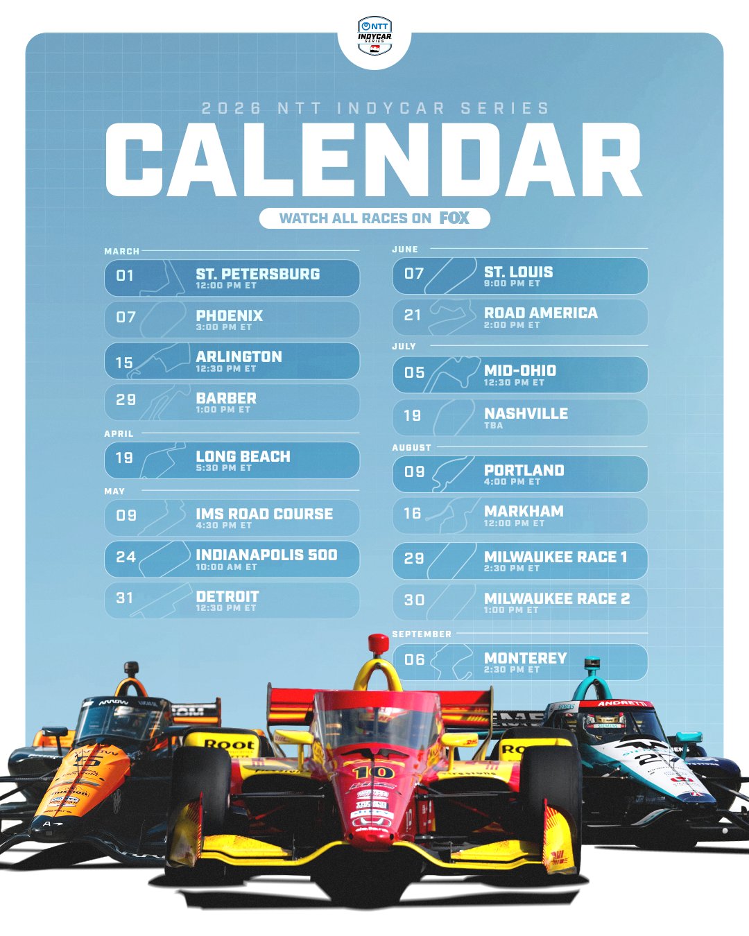 Calendario IndyCar 2026