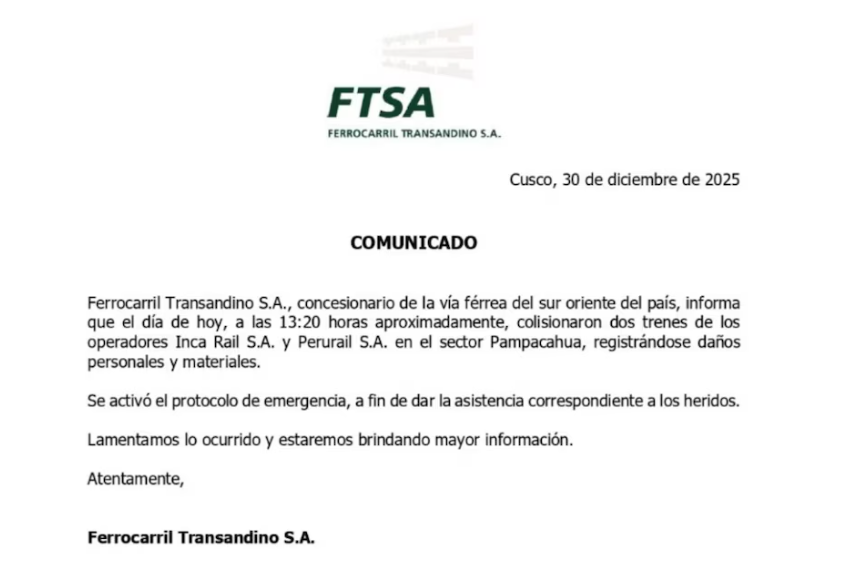 Choque de trenes rumbo a Machu Picchu deja un muerto y 30 heridos en Perú