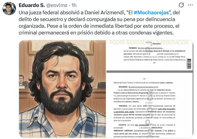 Absuelven a el "Mochaorejas" de sucuestro por no haber pruebas suficientes