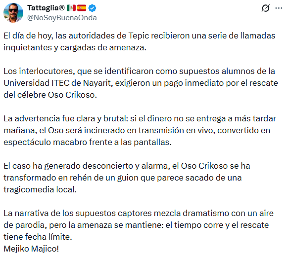 El "Oso Crickoso" de Nayarit que costó un dineral y da pena ajena