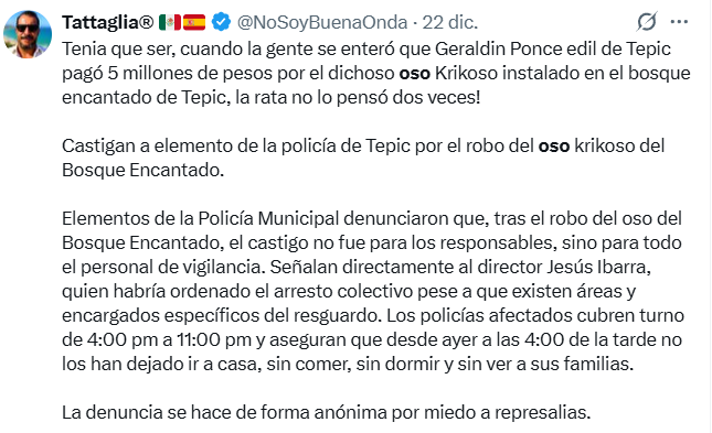 El "Oso Crickoso" de Nayarit que costó un dineral y da pena ajena