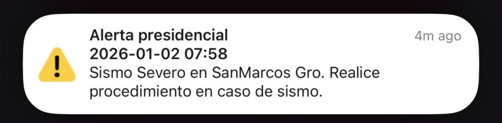 Alerta presidencial, sismo 2 de enero