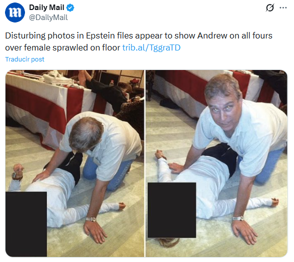 Príncipe Andrés en los archivos de Epstein