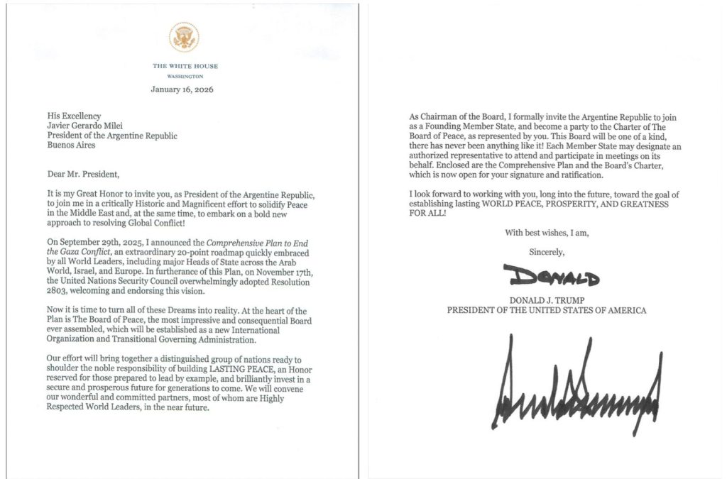 Argentina se une a la Junta Directiva por la paz de Gaza