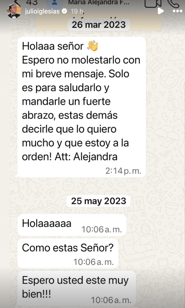 Julio Iglesias vía Stories Instagram