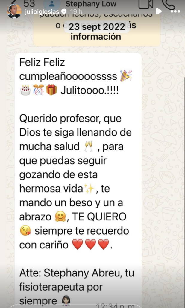 Julio Iglesias vía Stories Instagram