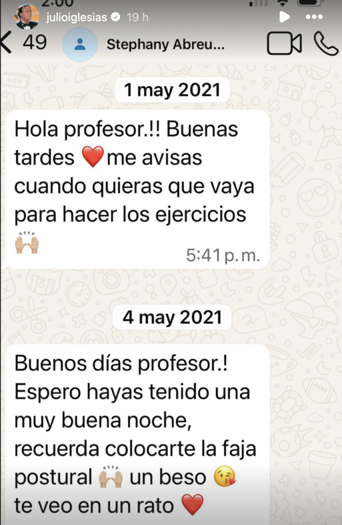 Julio Iglesias vía Stories Instagram