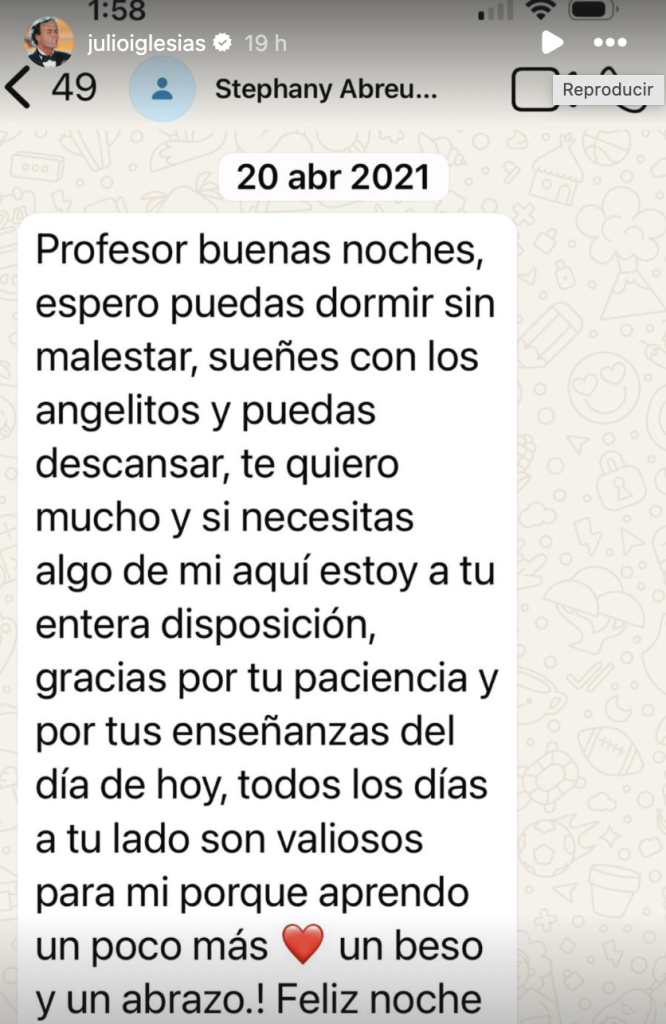 Julio Iglesias vía Stories Instagram
