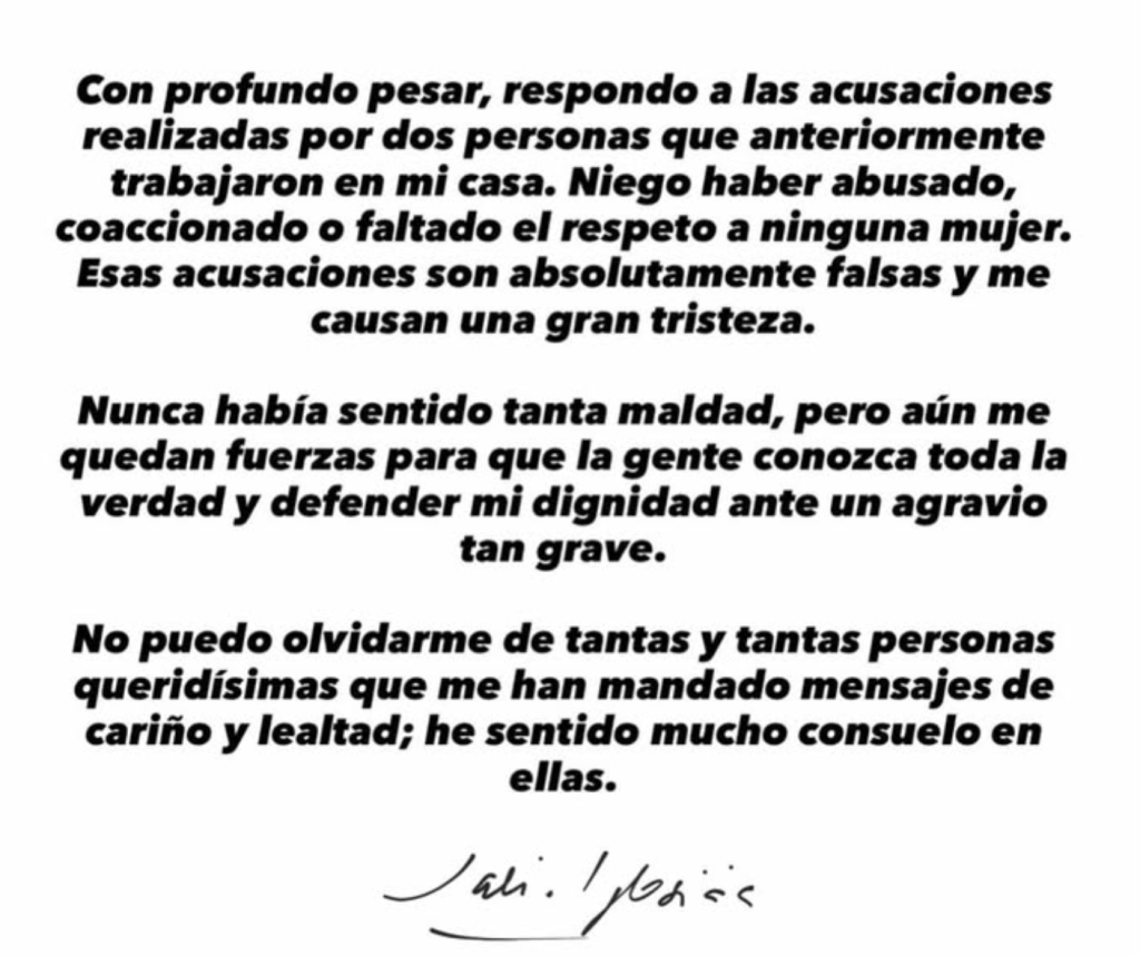 Comunicado oficial de Julio Iglesias