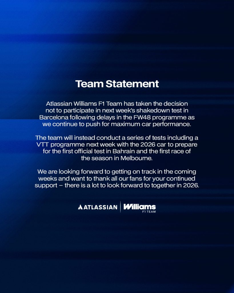 Williams no va a los test de Barcelona