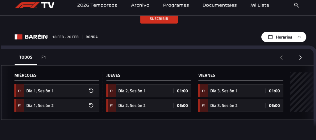 Horarios de los test de Bahréin