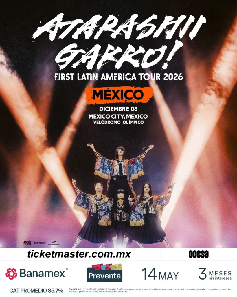 flyer oficial del concierto de Atarashii Gakko en México para el 2026