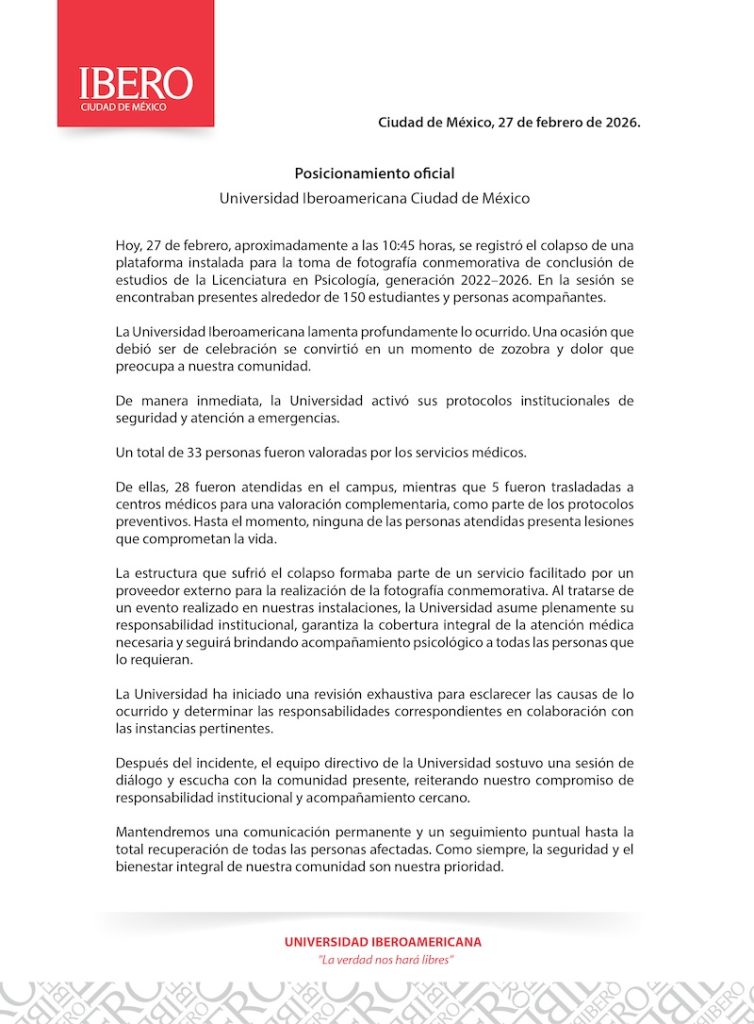 Caída de gradas en foto de generación de la IBERO deja más de 20 heridos