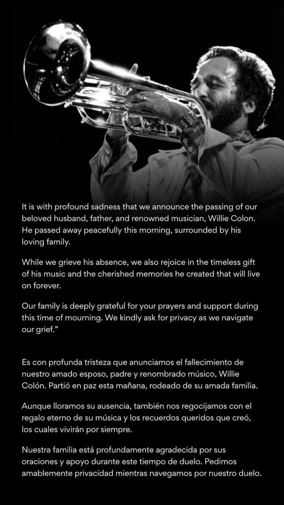 Muere el legendario Willie Colón a los 75 años