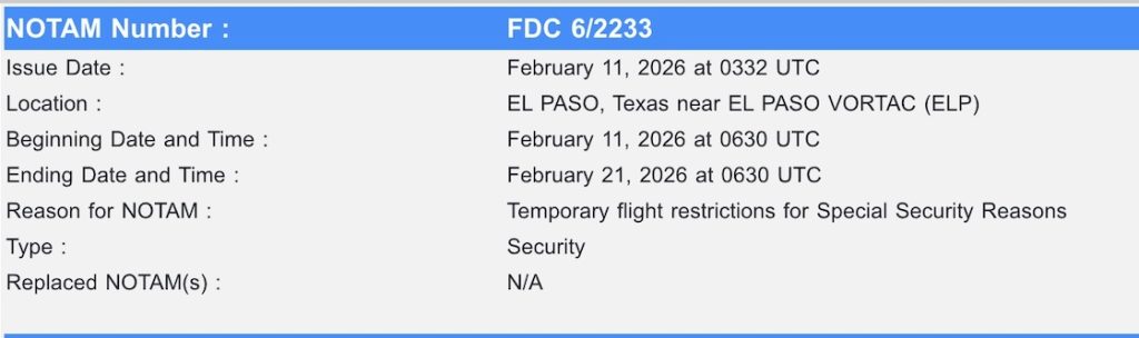 Restricción aérea de la FAA 