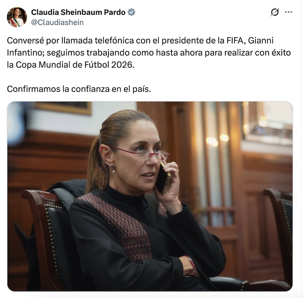Llamada entre Sheinbaum y la FIFA confirma que México seguirá siendo sede del Mundial 2026