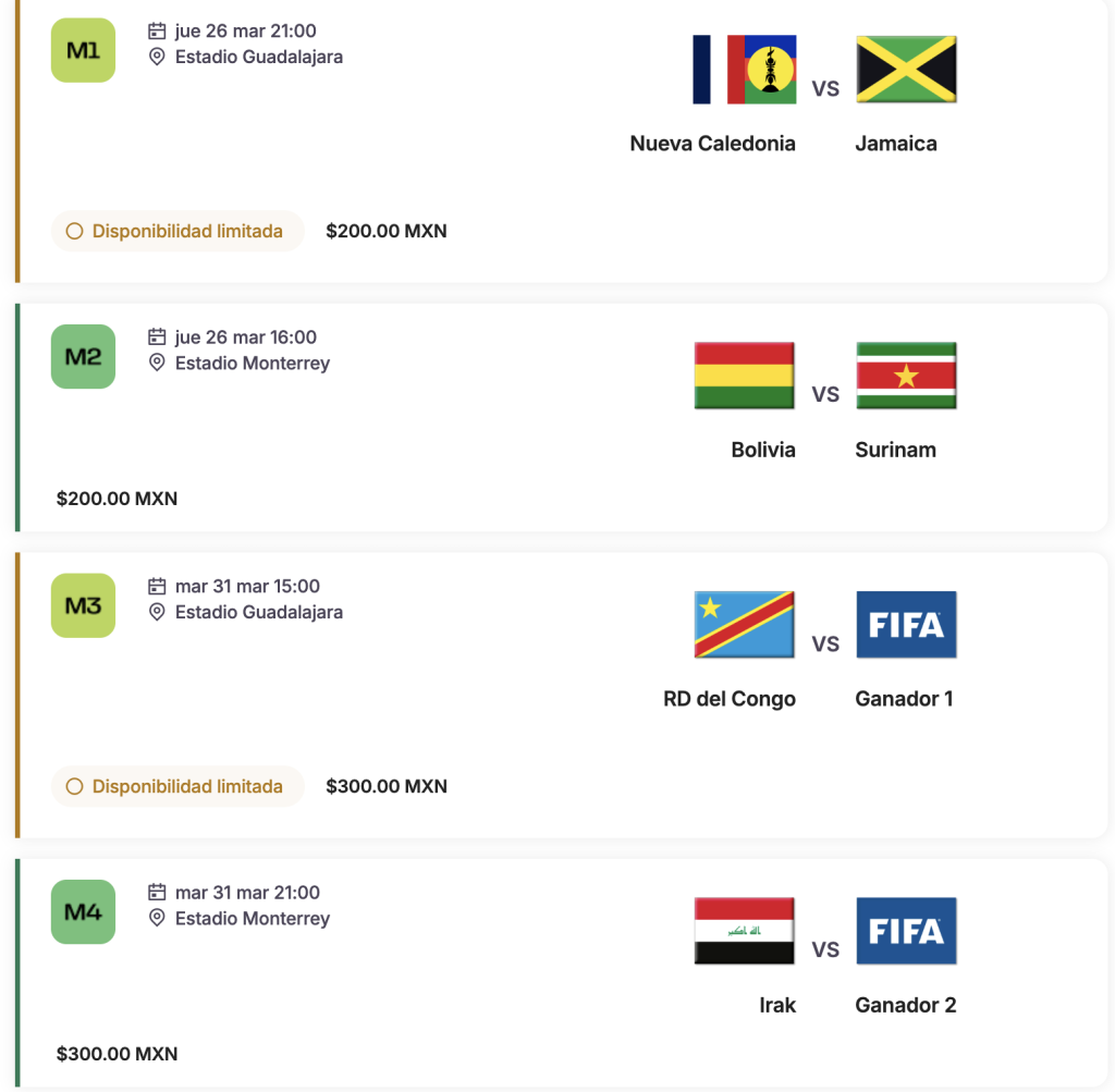 Partidos del repechaje en México