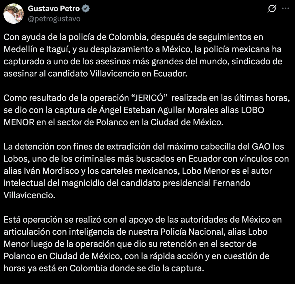 Detienen en Polanco a ‘Lobo Menor’, presunto asesino del candidato Fernando Villavicencio en Ecuador