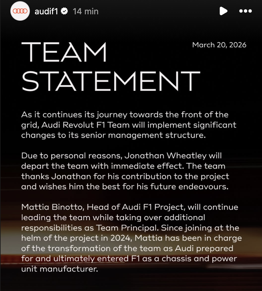 Audi confirma salida de Jonathan Wheatley