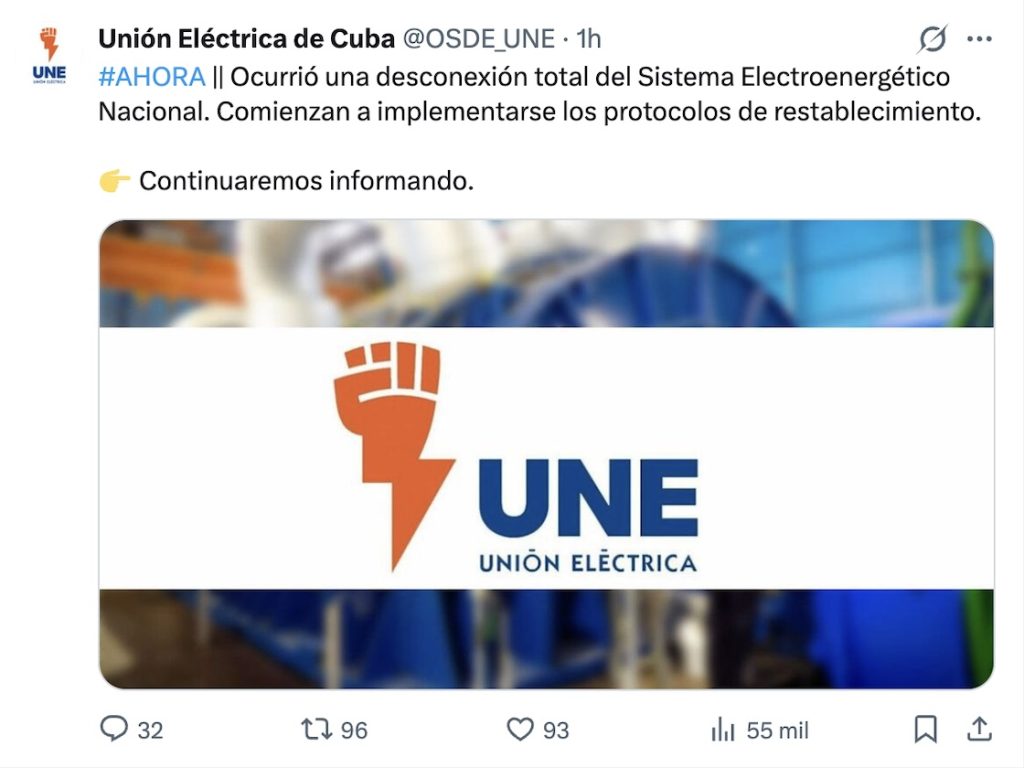 Apagón en toda la isla: Cuba se queda sin luz por colapso del 100% del sistema eléctrico