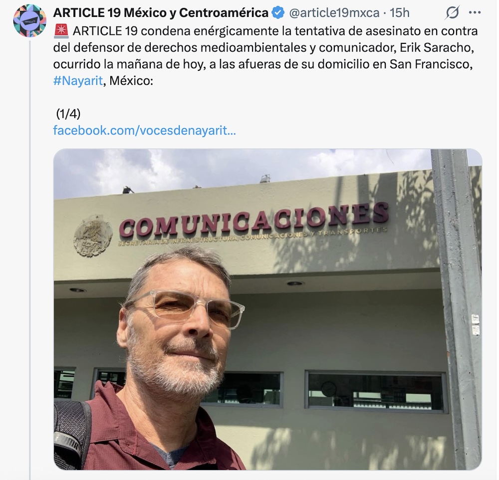 Atacan al ambientalista Erick Saracho en Nayarit